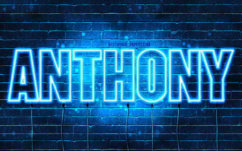 Anthony with names, horizontal text, Anthony name, blue neon lights, with Anthony name, HD wallpaper