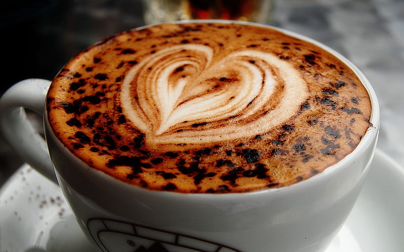 coffee cup, cappuccino, heart, latte, coffee, HD wallpaper