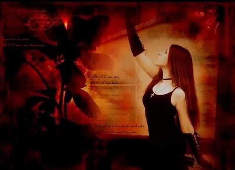 unattainable, red, gothic, touch, girl, HD wallpaper