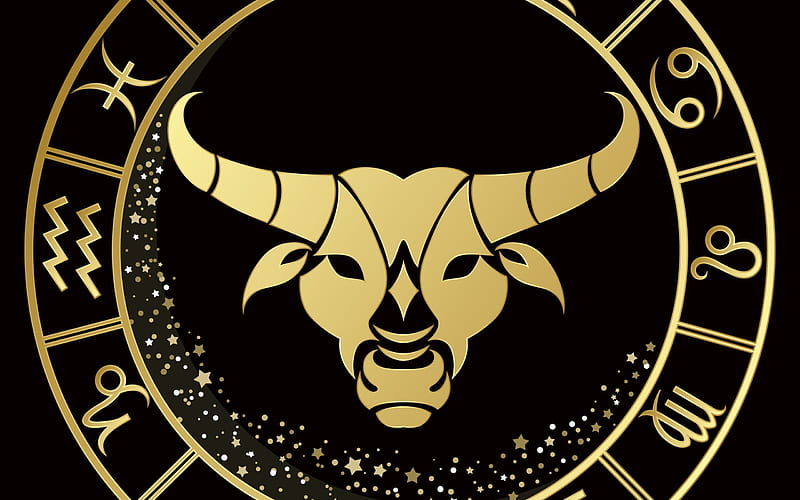 Zodiac ~ Taurus, golden, taurus, taur, zodiac, black, horns, HD wallpaper