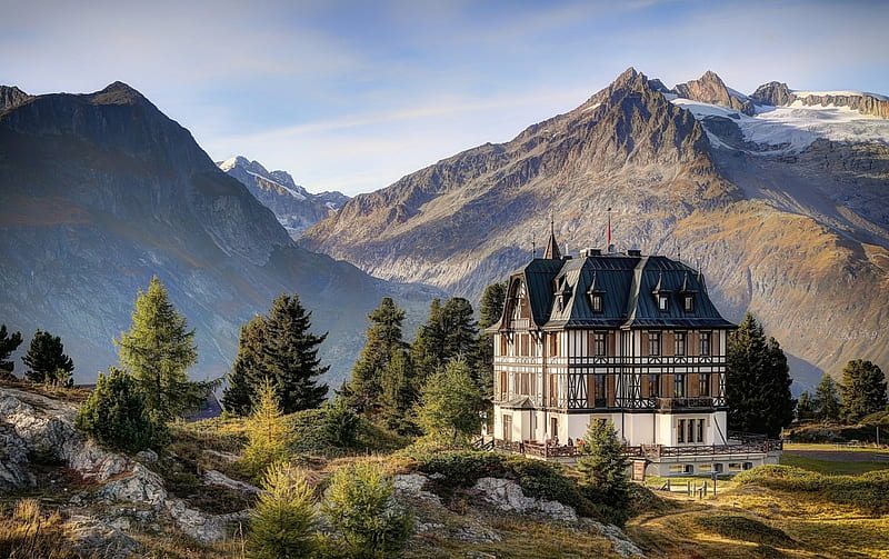 Villa Cassel, Switzerland, architecture, villa, switzerland, mountains, HD wallpaper
