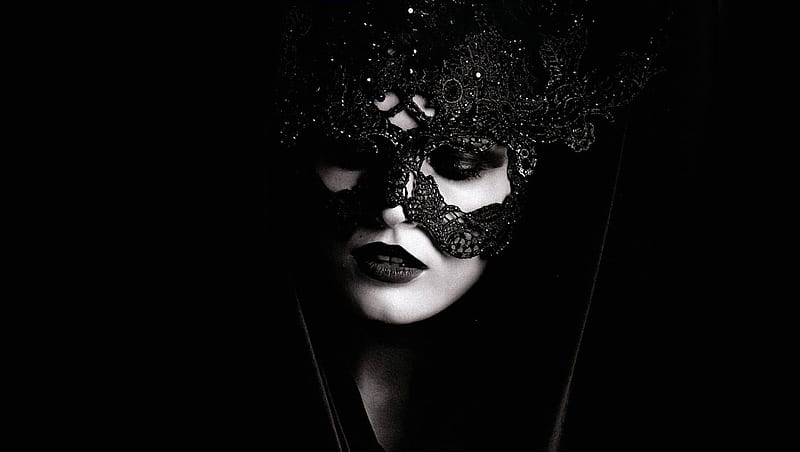 Mysterious Beauty, wonderful, special, friend, black and white, bonito, mysterious, woman, graphy, friendship, beauty, face, hop, mask, hidden, friends, HD wallpaper
