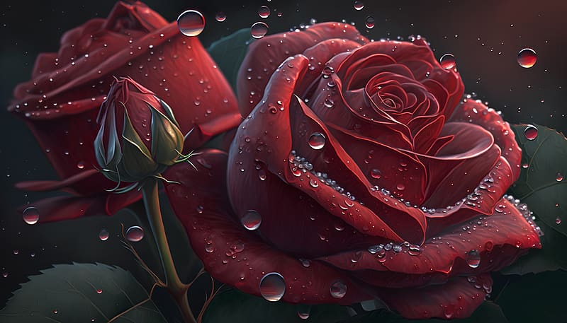 ❤️, Roses, Raindrops, Flower, Red, HD wallpaper