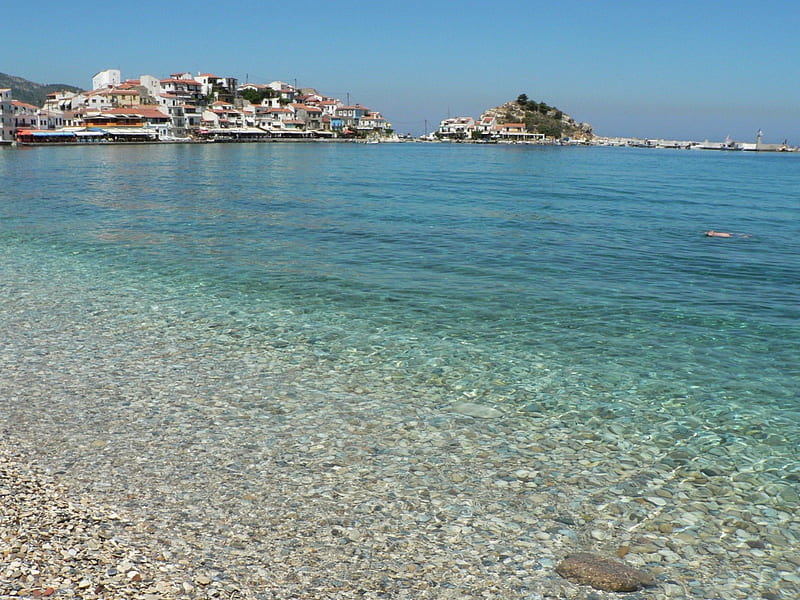 Greek Village, greece, beach, europe, wonderfull, water, druffix, village, samos, HD wallpaper