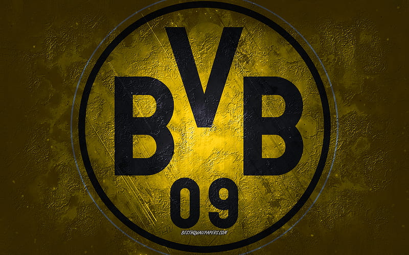 Borussia Dortmund, German football club, BVB logo, yellow stone background, Borussia Dortmund logo, grunge art, Bundesliga, football, Germany, BVB, Borussia Dortmund emblem, HD wallpaper