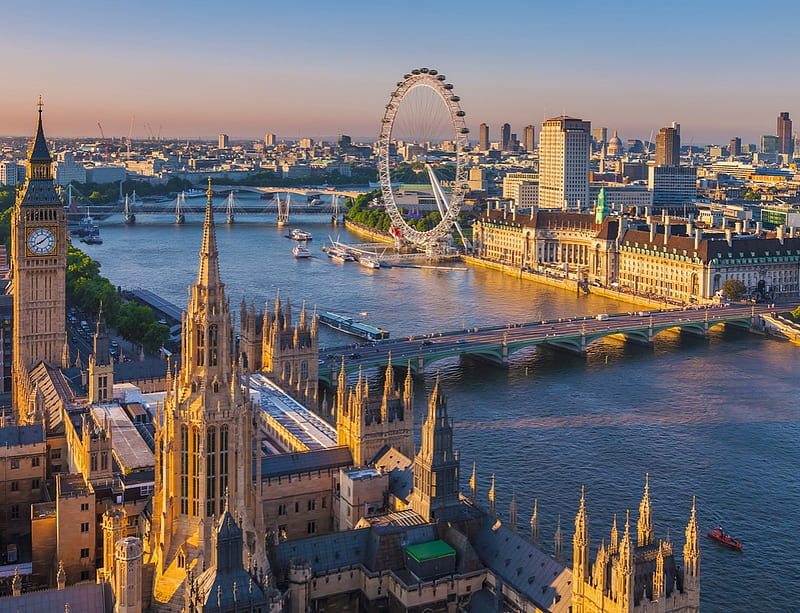 London View, thames, london eye, bridge, buildings, river, England, HD wallpaper
