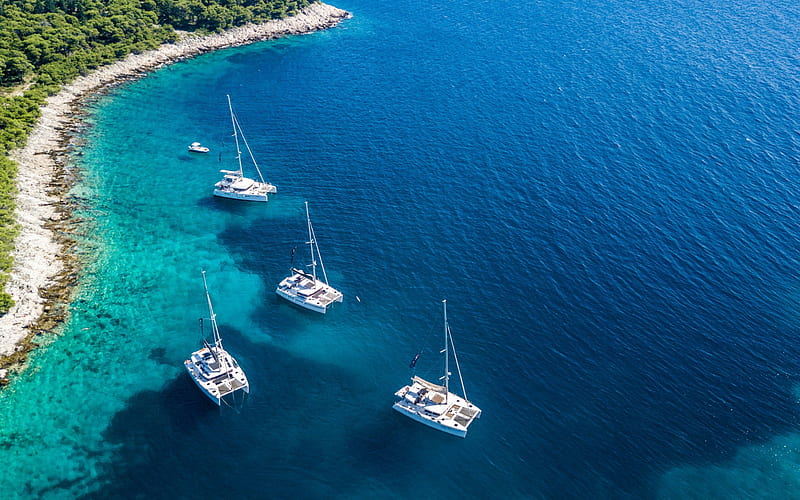 Adriatic sea, coast, yachts, sailboats, beautiful sea, summer, Croatia, HD wallpaper