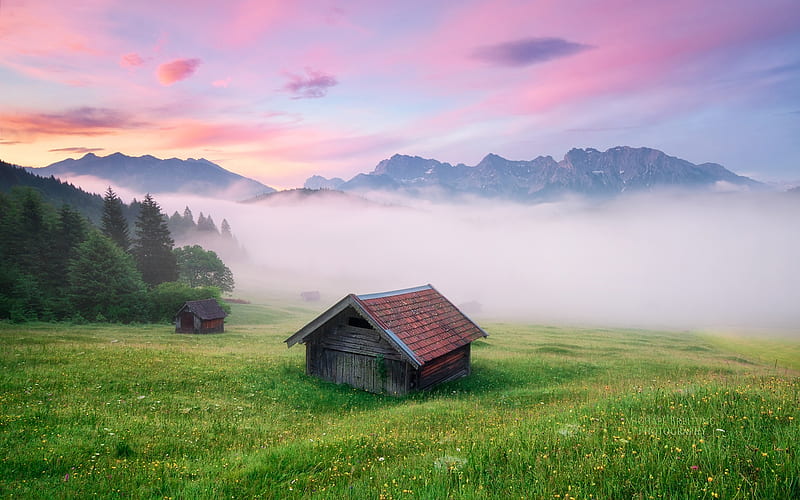 Bavaria-the Alps cottage on the, HD wallpaper