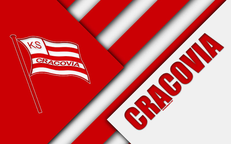 KS Cracovia logo, material design, Polish football club, red white abstraction, Krakow, Poland, Ekstraklasa, football, Cracovia FC, HD wallpaper