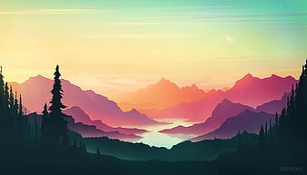 Colorful Sunset Minimal, sunset, mountains, minimalism, minimalist, artist, artwork, digital-art, HD wallpaper