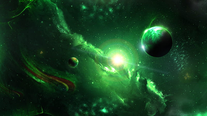 Nebula Green Planet Space Stars Space, HD wallpaper