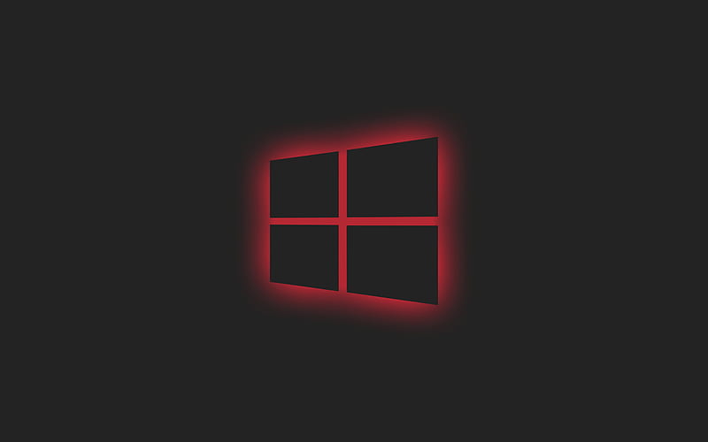 Red Windows logo, gray background, Windows red light logo, Windows red emblem, Windows, minimalism, Windows logo, HD wallpaper