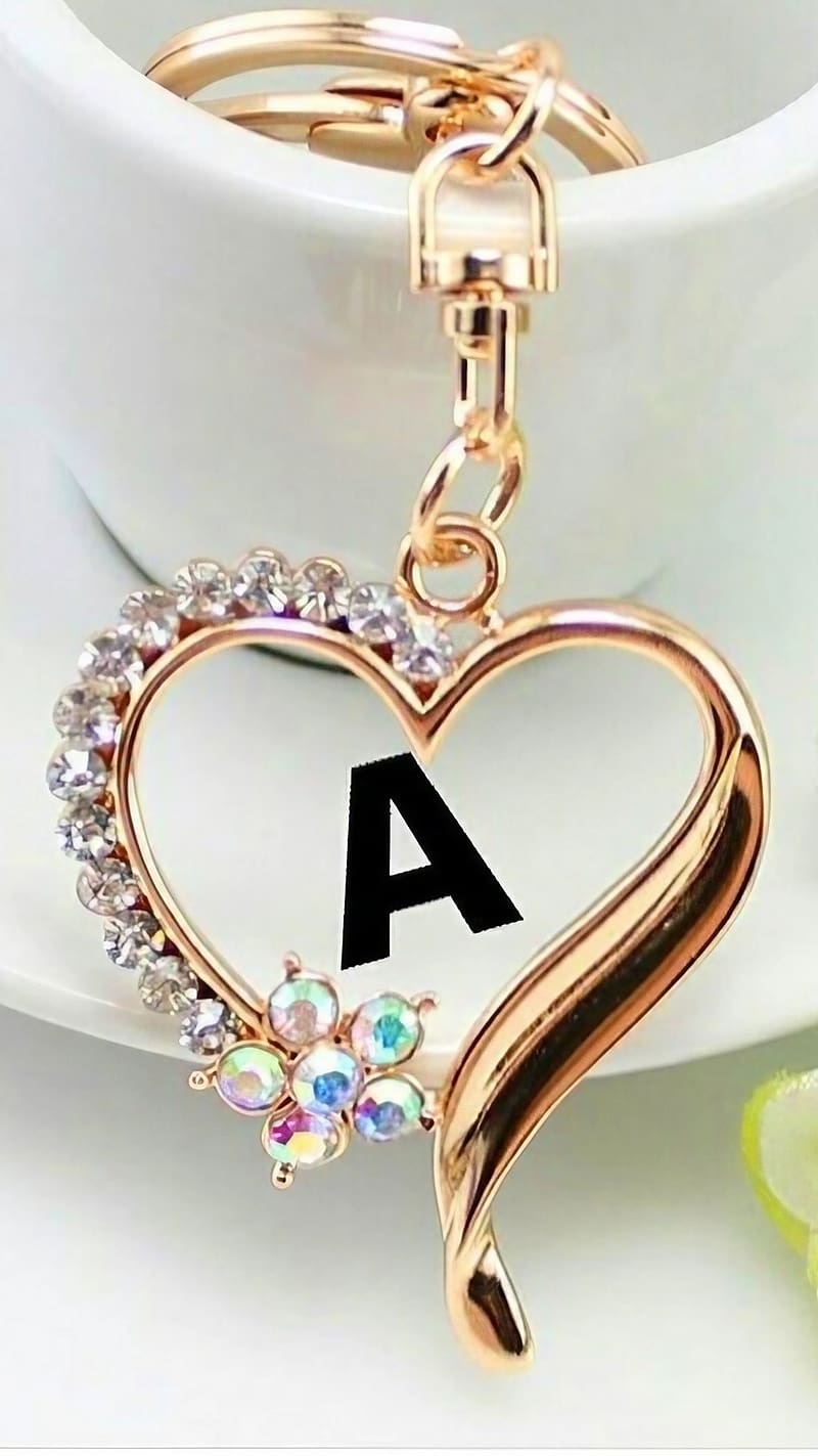 A Name , Golden Heart Keychain, alphabet, HD phone wallpaper