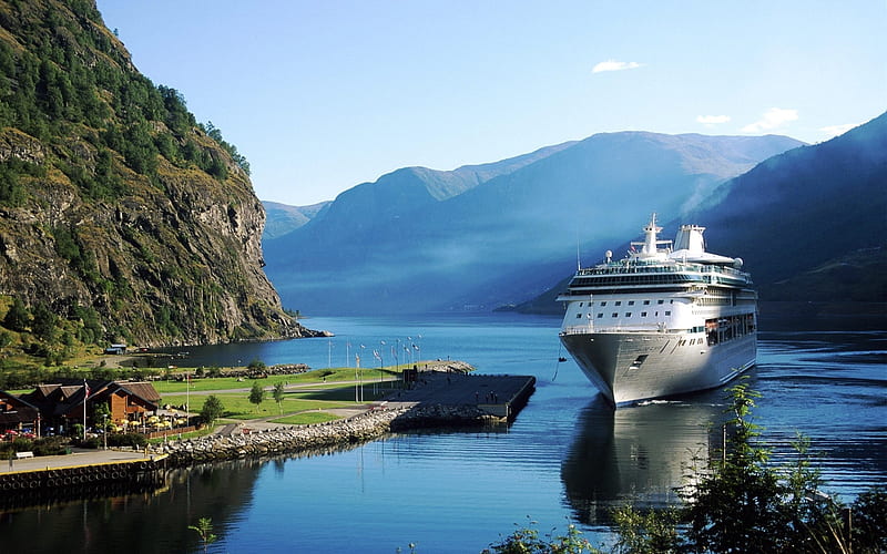 Legend of the Seas, cruise ship, fjord, mountains, Norway, HD wallpaper