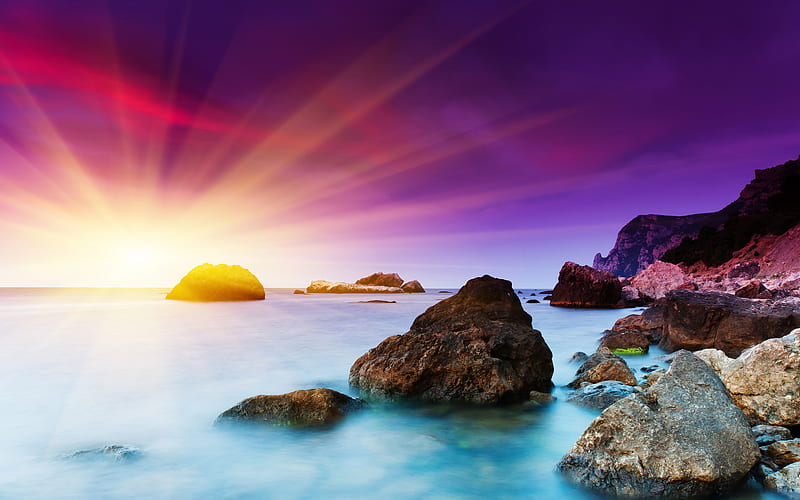 Beautiful Sunrise, rocks sun, background, fog, afternoon, sundown, nice, gold, multicolor bright, waterscape, paisage, sunbeam, sunrises, dawn, brightness, oceanscape, smoky, sunrays, purple, seascape, violet, spectacular, white, red ambar, bonito, rainbow, superb, sand, green, amber, smoke, blue, horizon, spectacle, maroon, mist, paisagem, marveillous, nature misty, pc, scene, oceans, foggy, wonderful, hr, high resolution, high definition, yellow, cenario, lightness, scenario, beauty, evening, morning, islands, , paysage, cena, golden, panorama, water, cool, beaches, awesome, computer, sunshine, landscape, colorful, brown, gray, sunny, sea turquoise, sunsets, moss, pink, light, amazing, multi-coloured, view, colors, seashore, colours, natural, coast, HD wallpaper