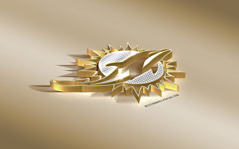 Miami Dolphins, American Football Club, NFL, Golden Silver logo, Miami, Florida, USA, National Football League, 3d golden emblem, creative 3d art, American football, HD wallpaper