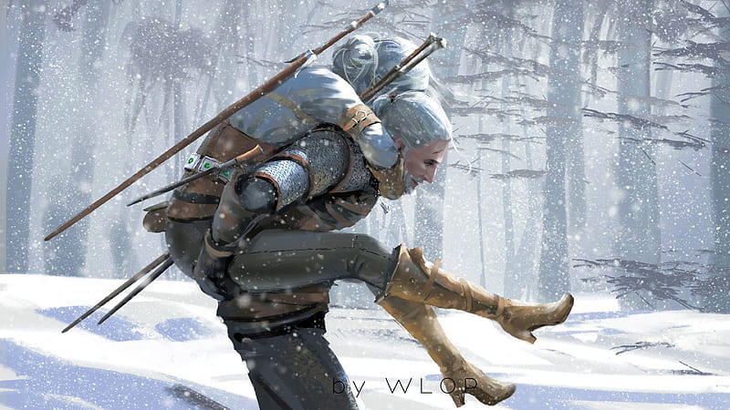 the witcher 3 wild hunt, ciri, geralt of rivia, snow, artwork, Games, HD wallpaper