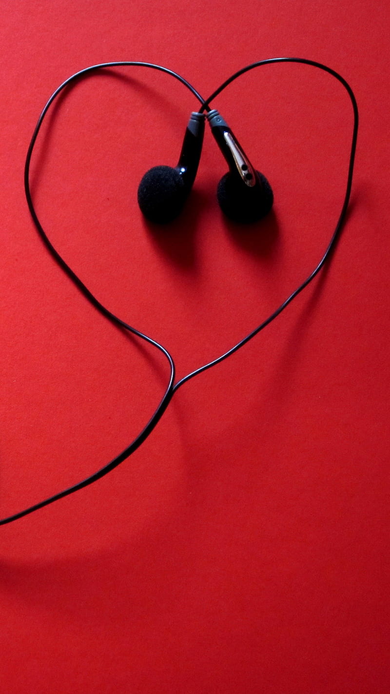 Black Headphones , headset, heart, music, HD phone wallpaper