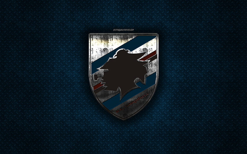 UC Sampdoria, Italian football club, blue metal texture, metal logo, emblem, Genoa, Italy, Serie A, creative art, football, HD wallpaper