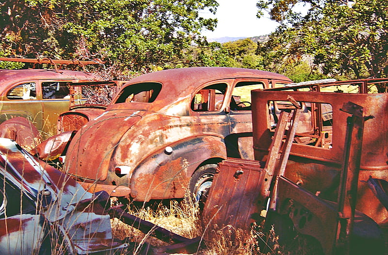 junk yard, carros, rusty, old, junkyard, HD wallpaper
