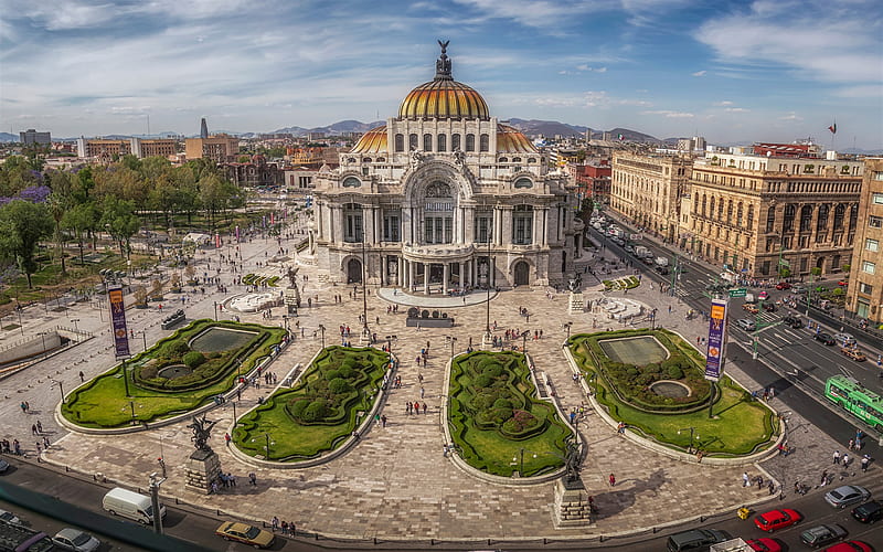 Palace of Fine Arts, Mexico city, Palacio de Bellas Artes, square, Landmark, Mexico, HD wallpaper