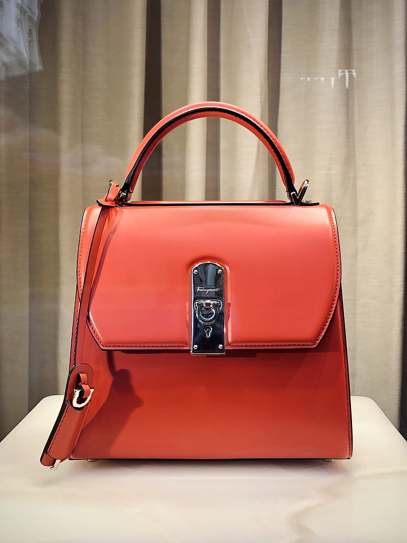 red leather handbag on white table, HD phone wallpaper