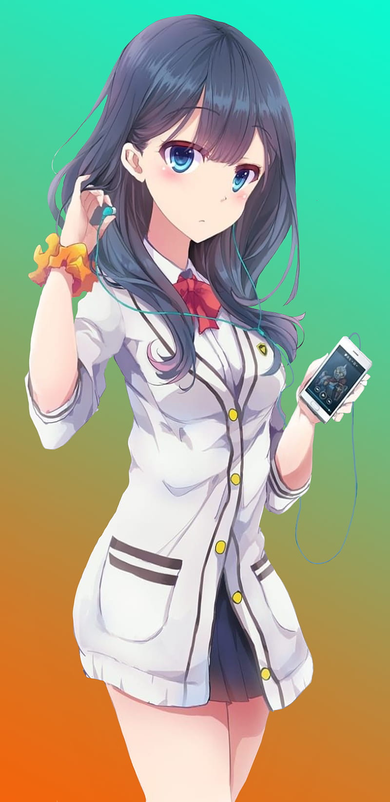 Anime girl music, anime, colors, cute, girl, head, listen, music, phone, school, shade, HD phone wallpaper