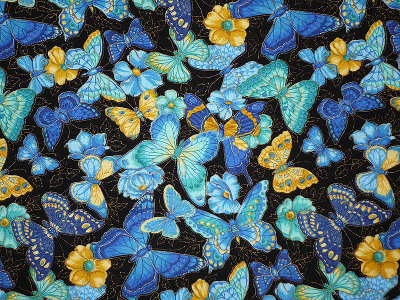 Butterflies, pattern, butterfly, texture, insect, black, yellow, paper, blue, HD wallpaper