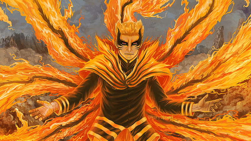 Baryon Mode Naruto Uzumaki Fire Background Naruto, HD wallpaper