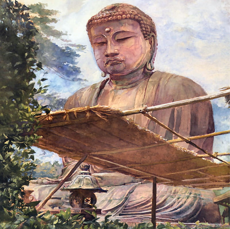 Great Statue of Amida Buddha, architecture, art, bonito, Buddha, artwork, painting, wide screen, scenery, landscape, Kamakura, HD wallpaper