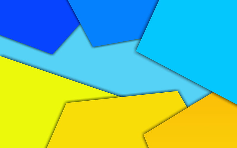 geometric abstraction, material design, yellow blue abstraction, geometric shapes, HD wallpaper
