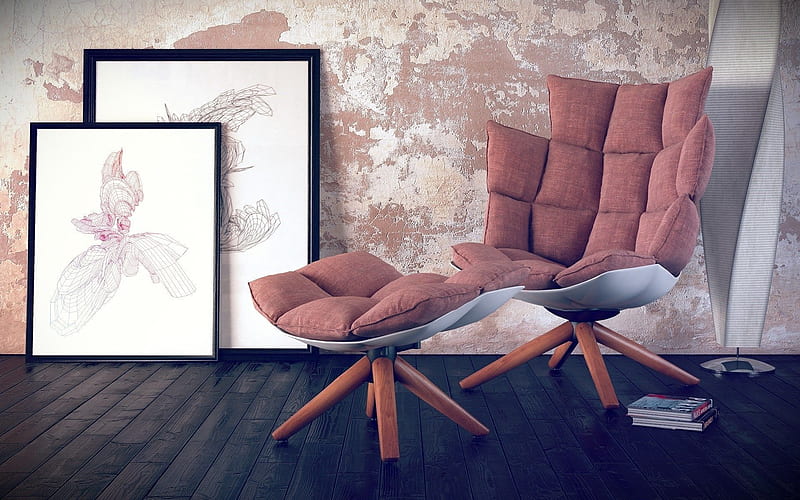 chair, floor lamp, HD wallpaper