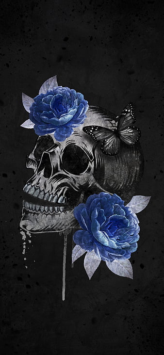 HD blue flowers skull wallpapers