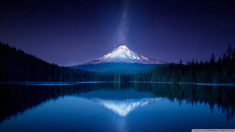 Amazing Mountain Milky Way, lakes, mountains, Trillium, nature, night, HD wallpaper