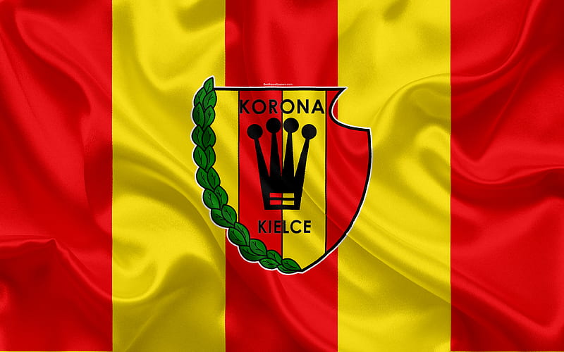 Korona Kielce FC Polish football club, logo, emblem, Ekstraklasa, Polish football championship, silk flag, Kielce, Poland, HD wallpaper