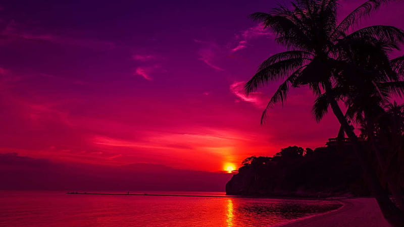 Seashore Colorful Sunset, HD wallpaper