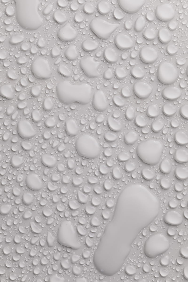 Water texture wet background of light gray color with transparent water drops of different sizes and shapes flowing down together, HD phone wallpaper