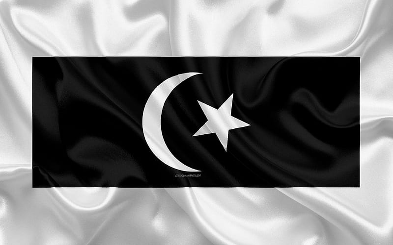 Flag of Terengganu, silk texture, national symbols, white black silk flag, States of Malaysia, coat of arms, Terengganu, Malaysia, Asia, HD wallpaper