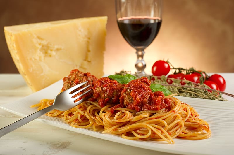 Food, Cheese, Meal, Tomato, Pasta, Wine, Meatball, HD wallpaper