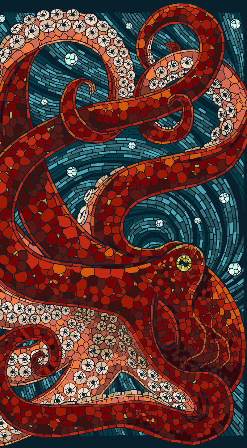 Octopus, mosaic, HD phone wallpaper