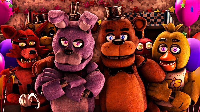 freddy fazbear, chica, foxy, and bonnie (five nights at freddy's