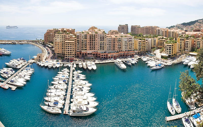 Monte Carlo, yacht, buildings, monaco, bonito, sky, sea, boats, water, harbour, HD wallpaper