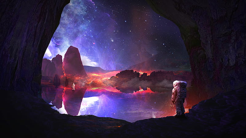 Astronaut Autumn Aurora Artwork, astronaut, artist, artwork, digital-art, HD wallpaper