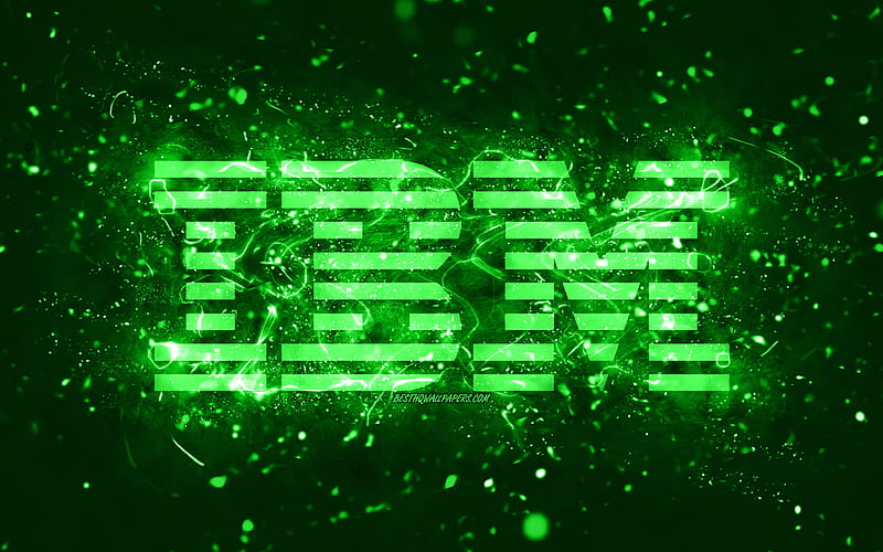 IBM green logo, , green neon lights, creative, green abstract background, IBM logo, brands, IBM, HD wallpaper