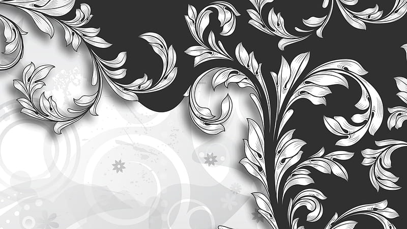 Black and White Sophistication, leaves, vine, black and white, swirls, abstract, vector, HD wallpaper