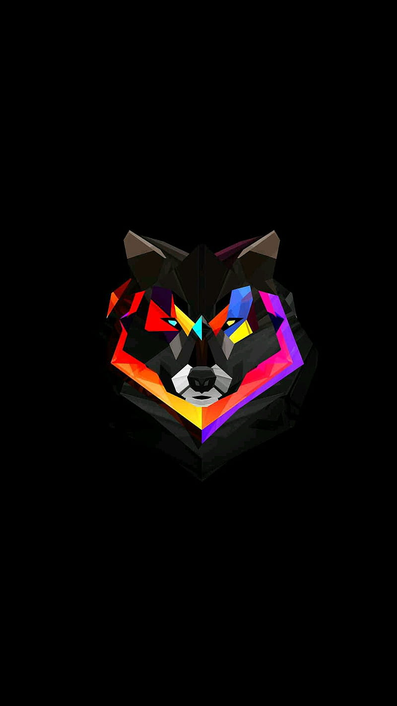 Logo, art, fox, furry, geometric, neon, racing, rainbow, red, wolf, HD phone wallpaper