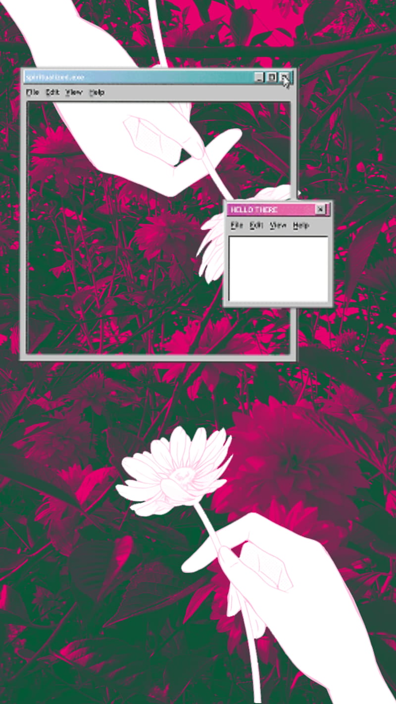 vaporwave flower glitch, hands, red, retro, vapor, window, HD phone wallpaper