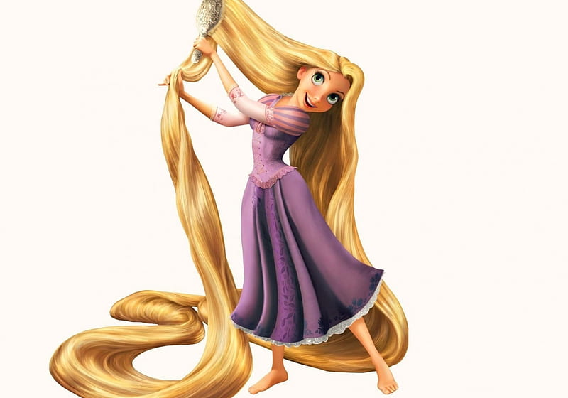 Rapunzel, movie, yellow, blonde, fantasy, girl, purple, tangled, white, princess, disney, HD wallpaper