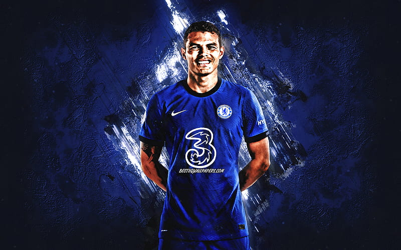 Thiago Silva, Chelsea FC, Brazilian footballer, Premier League, England, soccer, blue stone background, football, HD wallpaper