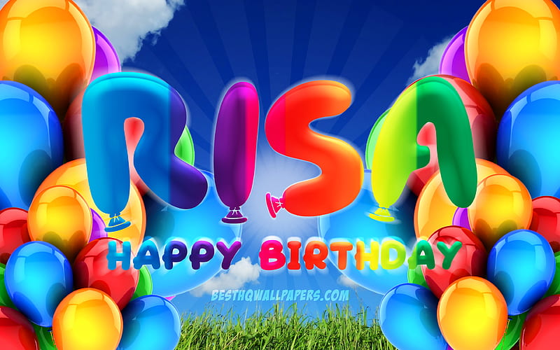 Risa Happy Birtay cloudy sky background, female names, Birtay Party, colorful ballons, Risa name, Happy Birtay Risa, Birtay concept, Risa Birtay, Risa, HD wallpaper